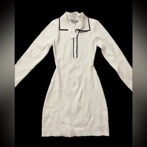 NWT AEL collared long sleeve white midi sweater dress sz S